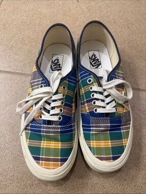 Vans Plaid Canvas Low-Top Sneakers - Blue, Green, Yellow